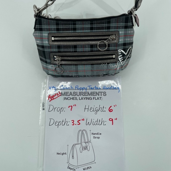 Coach Poppy Tartan Plaid Graffiti Blue Silver Shoulder Bag Wristlet - Picture 15 of 16